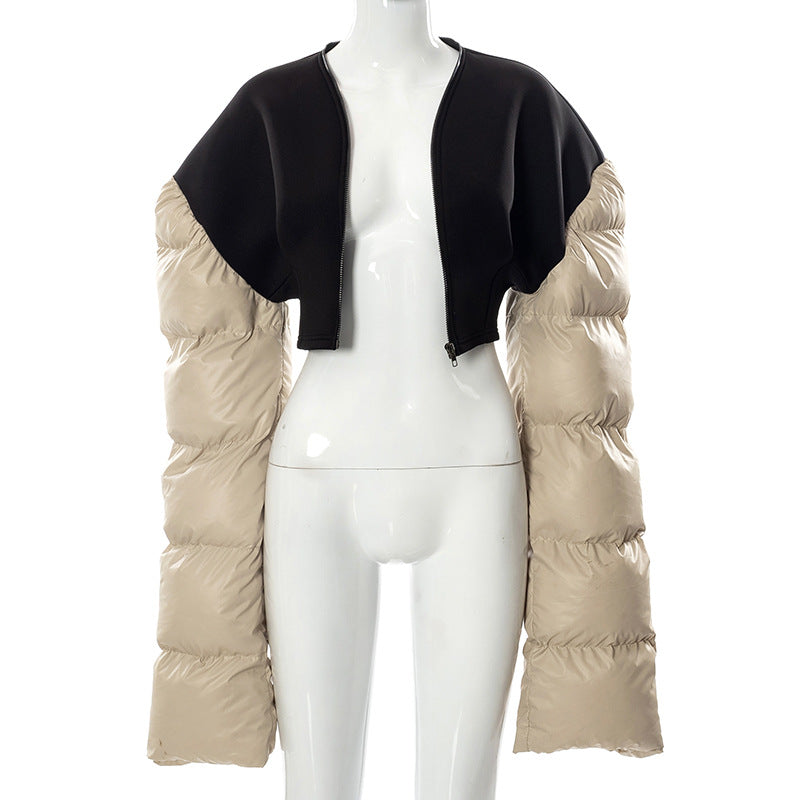 Extra Long Sleeve Cropped Puffer Jacket