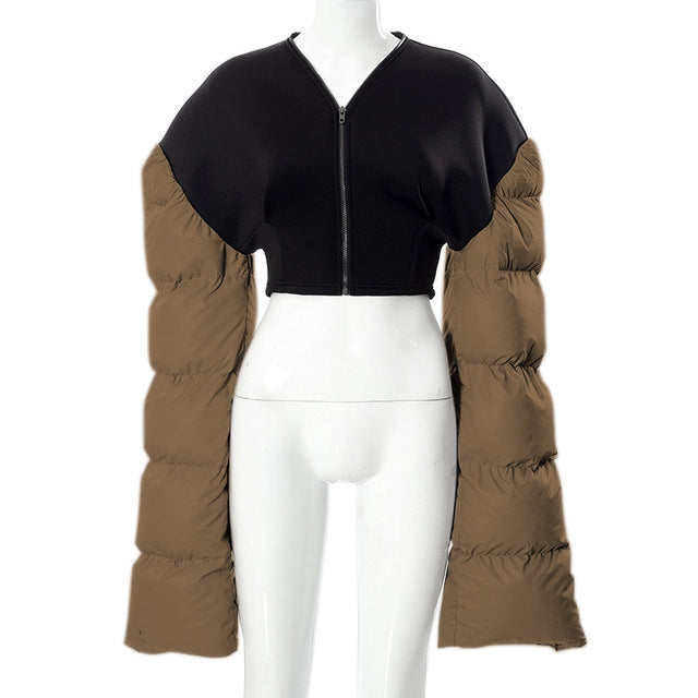 Extra Long Sleeve Cropped Puffer Jacket