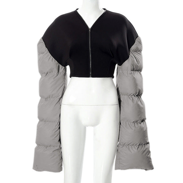 Extra Long Sleeve Cropped Puffer Jacket