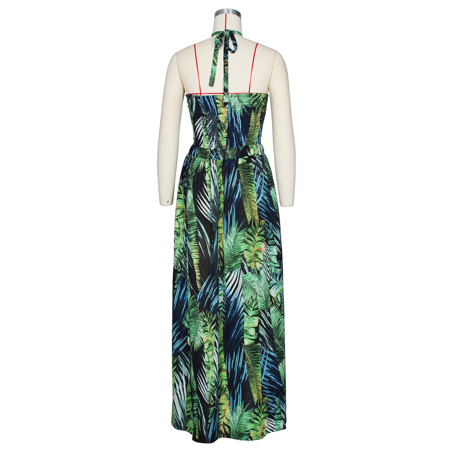 Tropical Print Backless Maxi Dress