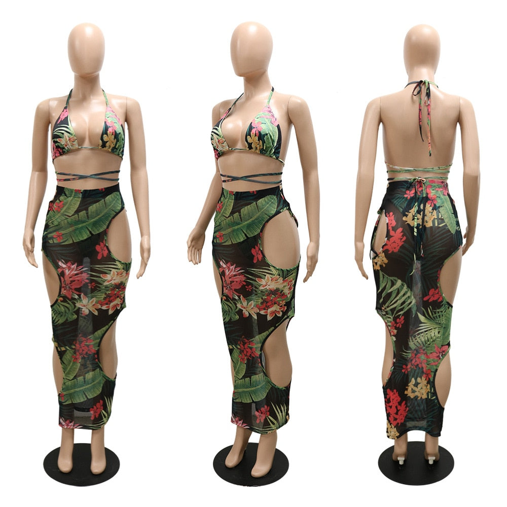 Tropical Printed Bikini 3 Pcs Set