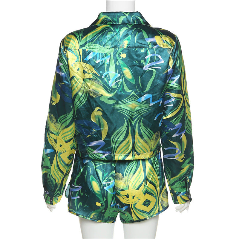 Green Printed Satin 2 Pcs Set