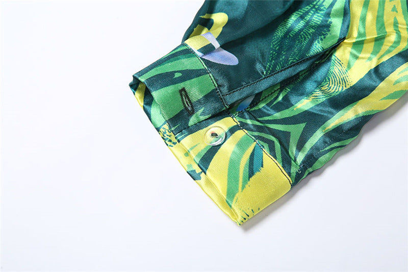 Green Printed Satin 2 Pcs Set