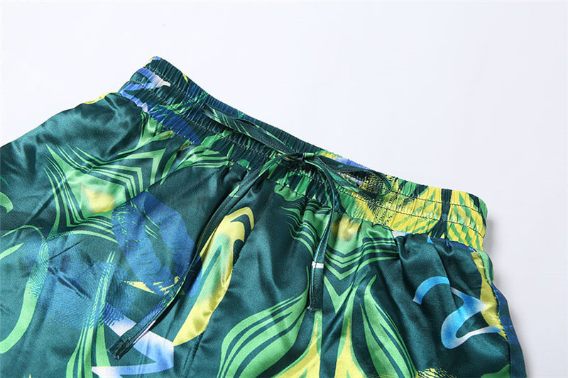 Green Printed Satin 2 Pcs Set