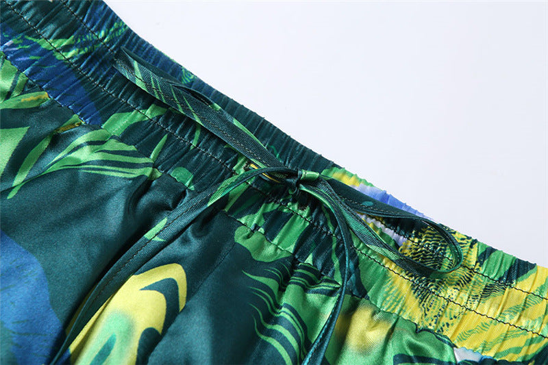 Green Printed Satin 2 Pcs Set