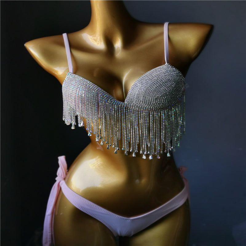 Vacation Diamond Tassels Bikini Set