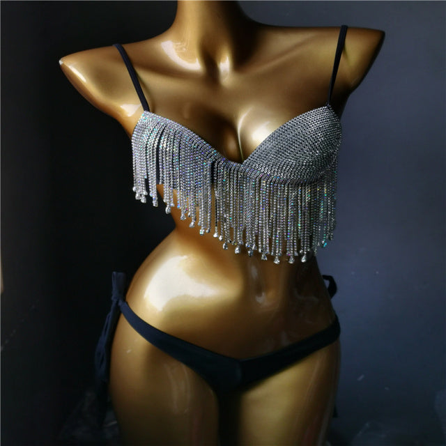 Vacation Diamond Tassels Bikini Set