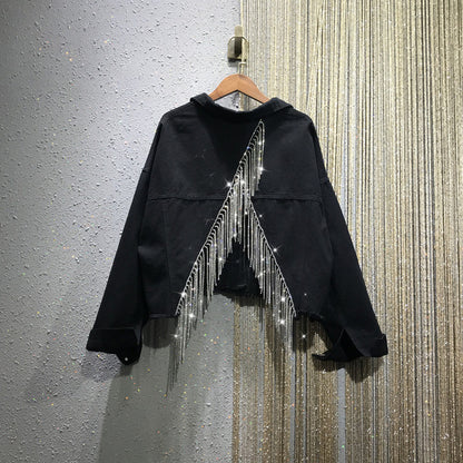 Rhinestone Tassel Jean Jacket