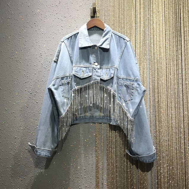 Rhinestone Tassel Jean Jacket