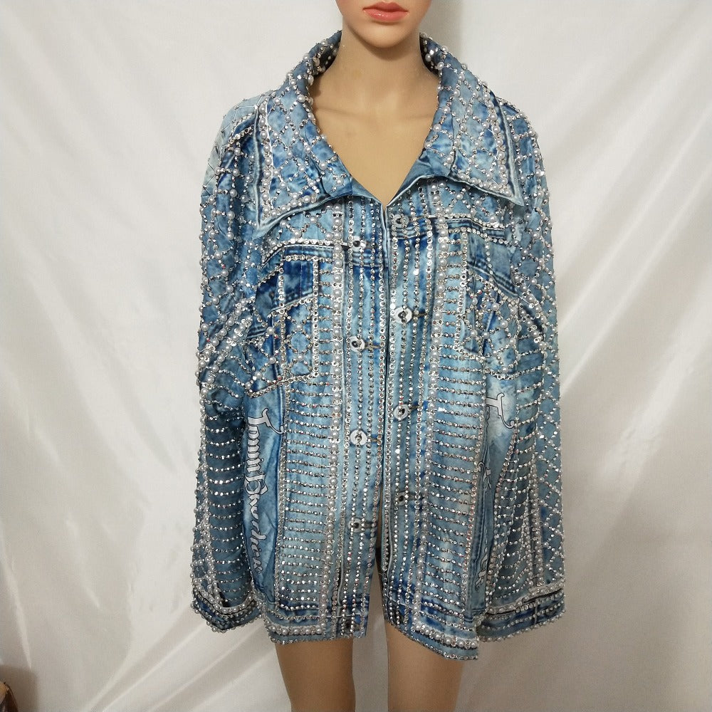 Blue Rhinestone Denim Jacket