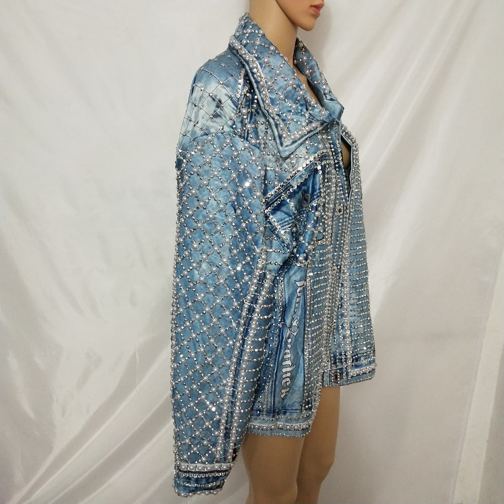 Blue Rhinestone Denim Jacket