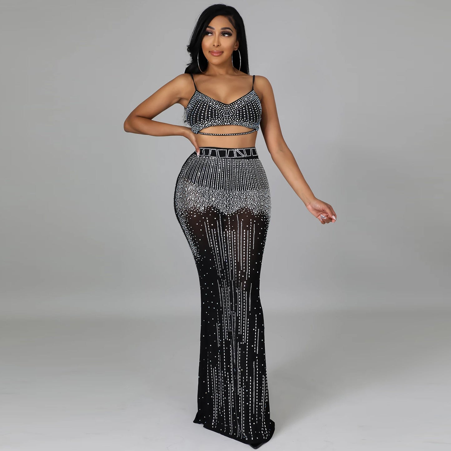 Crystal 2Pcs Sexy Maxi Skirt Set